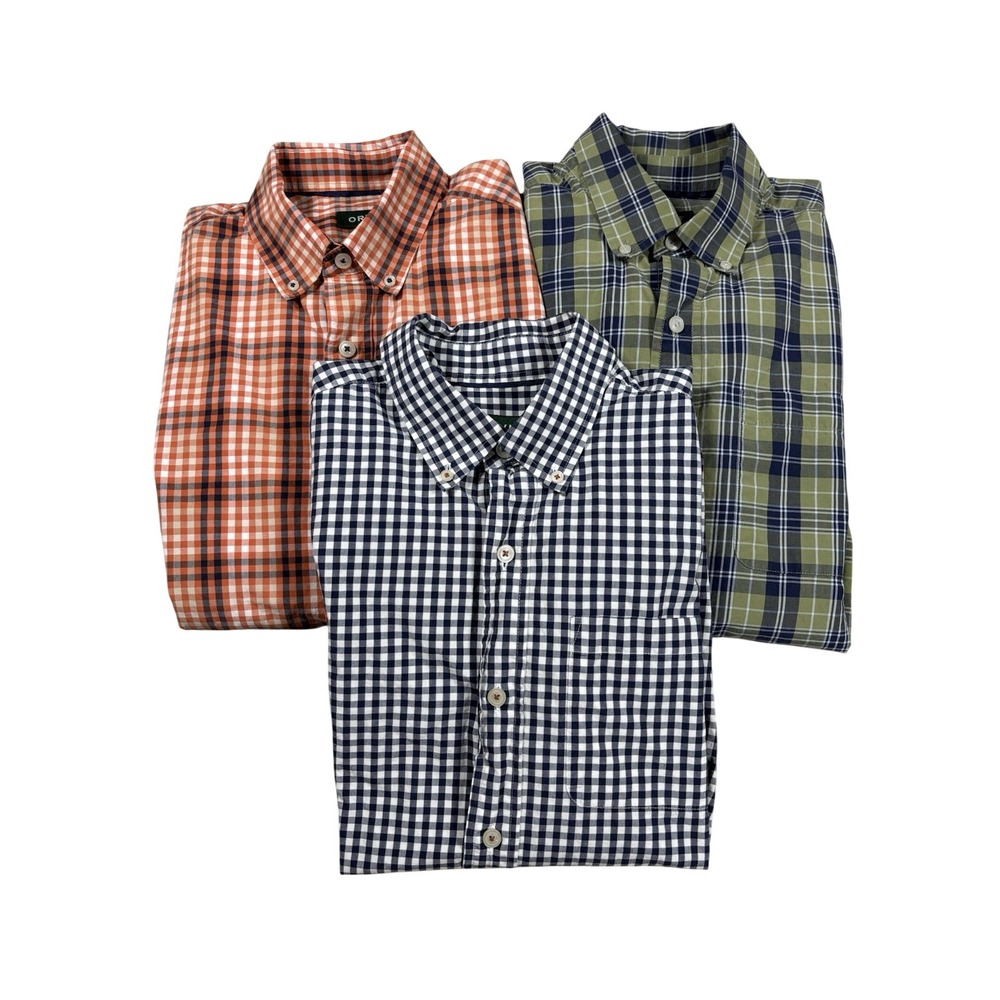Orvis Heritage Wash Button Down Shirts Mens Medium Classic Fit Gingham Plaid Lot